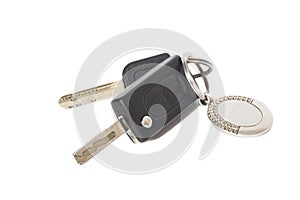 Remote control cars key with metal keyring on white bac