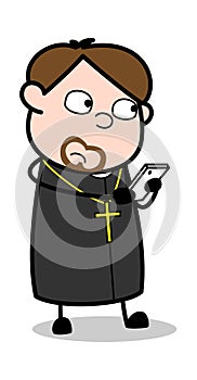 Remote Control - Cartoon Priest Religious Vector Illustration