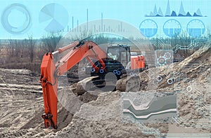 Remote control of the excavator with the help of a given program and computer simulation, construction and analysis of data by art