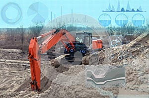 Remote control of the excavator with the help of a given program and computer simulation, construction and analysis of data by art photo