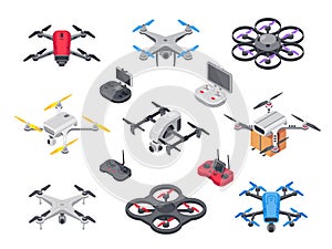 Remote control flying copter with camera. Radio controllers for photo