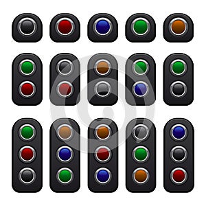 Remote Control Panels Set with One, Two and Three Color Buttons. Vector