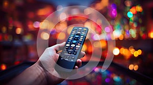 Remote control and selection of TV channels.