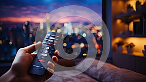 Remote control and selection of TV channels.