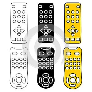 Remote control for TV, dvd or media center. TV remote in outline, glyph and color. Television clicker in flat style. Vector