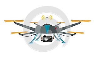 Remote Controlled Drone with Camera Vector. Flat Design