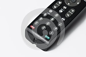 Remote controller for a TV isolated on a white background.Copy space