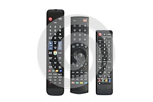 Remote controls on white background