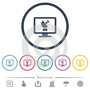 Remote desktop flat color icons in round outlines