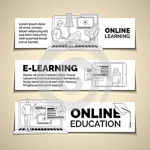 Remote education web banners linear templates set