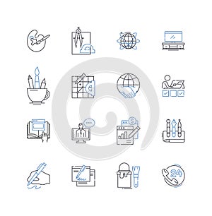 Remote employee line icons collection. Virtual, Telecommuting, Work-from-home, Digital, Geographically-independent photo