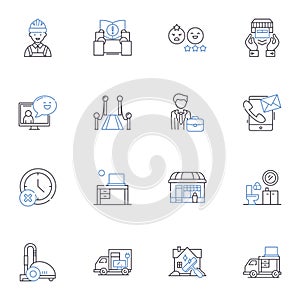Remote employment line icons collection. Telecommuting, Virtual, Work-at-home, Remote, Online, Digital, Distance vector