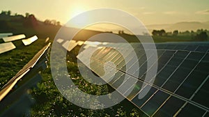 A remote farmland is transformed into a hub of renewable energy as the sun beats down on row after row of solar panels