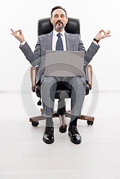 Remote freelance working. businessman freelancer relax in office suit. Business success. Businessman communication on