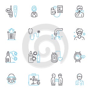 Remote healthcare linear icons set. Telehealth, Telemedicine, Virtual healthcare, E-health, Teleconsultation, Remote