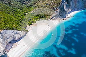 Remote and hidden Fteri beach in Kefalonia Island, Greece, Europe