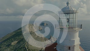 Remote island lighthouse aerial shot