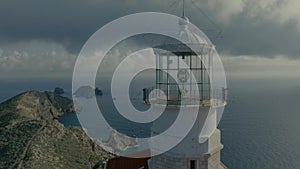 Remote island lighthouse aerial shot