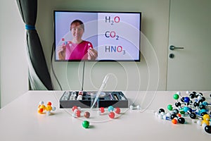Remote learning. Experiments during online chemistry lesson at home