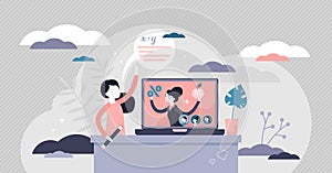 Remote learning vector illustration. Digital lecture tiny persons concept.