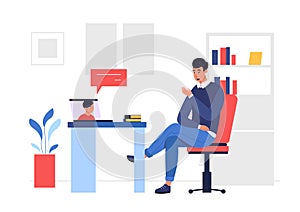 Remote lessons. Vector online education concept with students