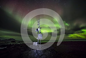 Remote meteo station with Northern Lights - Arctic, Spitsbergen