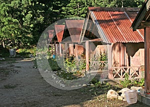 Remote mountain loghuts, uttarnchal india photo