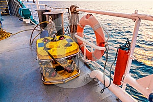 Remote operated vehicle mini ROV on deck of offshore vessel