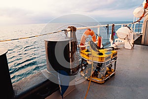 Remote operated vehicle mini ROV on deck of offshore vessel