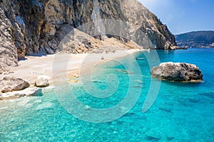 A remote paradise beach at the coast of Kefalonia island, Greece