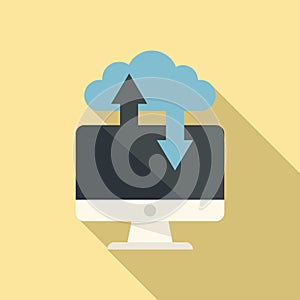 Remote pc data cloud icon, flat style