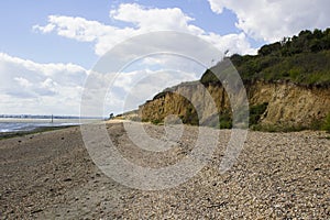A remote powdered shell beach on the Southampton Water at the end of the Hook Lane bridle path near Titchfield Common England