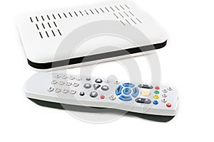 Remote and Receiver for Internet TV on white front view
