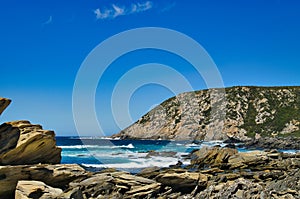 Remote rocky coast and sparsely vegetated headland in the south of Western Australia