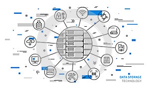 Remote server equipment line art creative concept