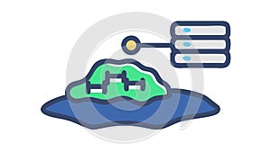 Remote Server Hosting: Cloud Computing Data Island, vector design Generative AI