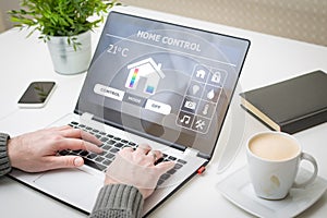 Remote smart home control system on a laptop.