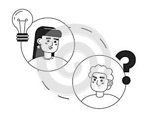 Remote team building activity black and white concept vector spot illustration