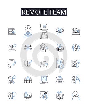 Remote team line icons collection. Sourcing, Gathering, Procuring, Obtaining, Collecting, Retrieving, Acquiring vector