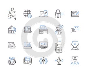 Remote team outline icons collection. Remote, Team, Digital, Workforce, Networked, Contractors, Connected vector and