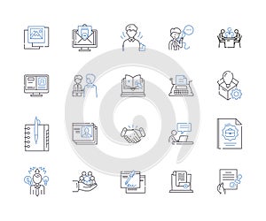 Remote team outline icons collection. Remote, Team, Digital, Workforce, Networked, Contractors, Connected vector and