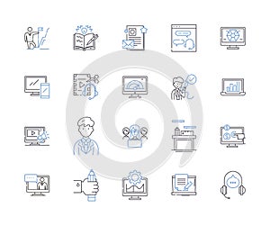 Remote team outline icons collection. Remote, Team, Digital, Workforce, Networked, Contractors, Connected vector and