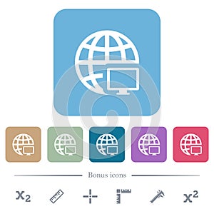 Remote terminal flat icons on color rounded square backgrounds