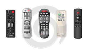 Remote TV controls buttons vector illustration. Wireless power media device to switch channel programmes remotely.