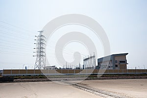 Remote view of high voltage pylon