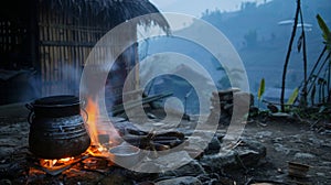 A remote village in the mountains relies on their trusty rural biomass stoves to cook meals and keep their homes warm photo