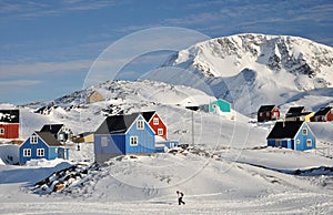 Remote village in winter, Greenland