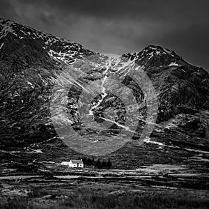 Remote white cottage in Glencoe