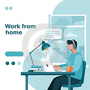 Remote Work Concept with Laptop and Headset