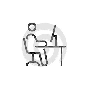 Remote Work. Line Symbol Worker Man at the Desk Designer-Freelancer. Icon in Outline Style From the Set Icons of